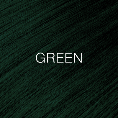 Silky hair texture showcasing the GK Hair's Juxevin Cream Color "Green Mixtone" in bold white text.