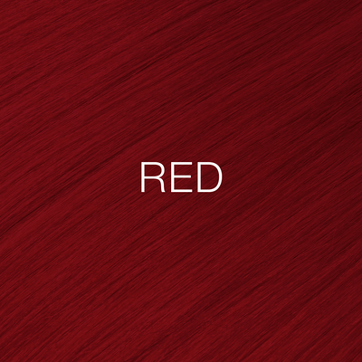 Silky hair texture showcasing the GK Hair's Juxevin Cream Color "Red Mixtones" in bold white text.