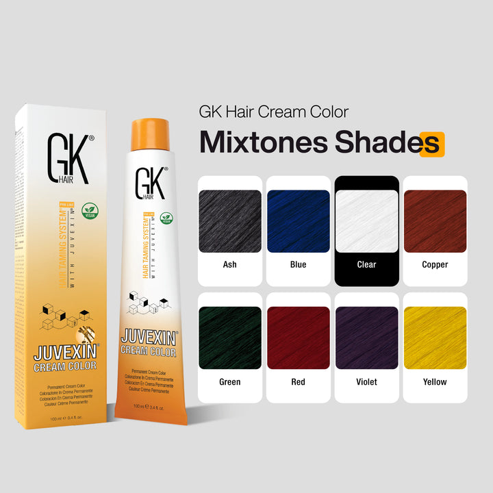GK Hair Mixtones Shades Cream Color packaging with color swatches on a gray background