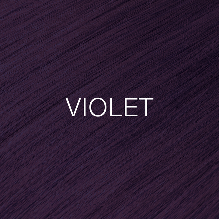 GK Hair Juvexin Cream Color Mixtones swatch of deep plum violet hair with VIOLET in white capitals