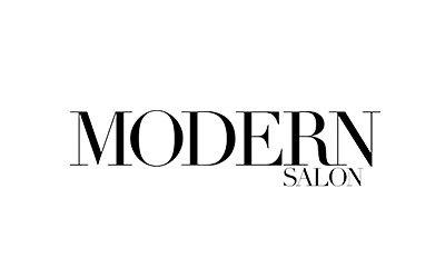 MODERN SALON magazine wordmark in black serif type on a plain white background