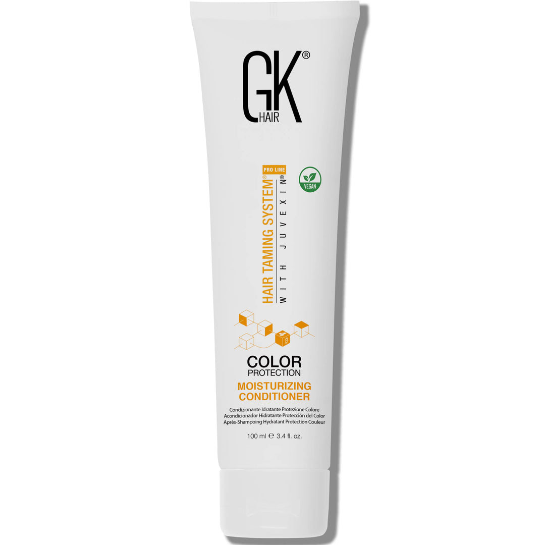 GK Hair Color Protection Moisturizing Conditioner tube, 100 ml, white with orange lettering and a green vegan badge