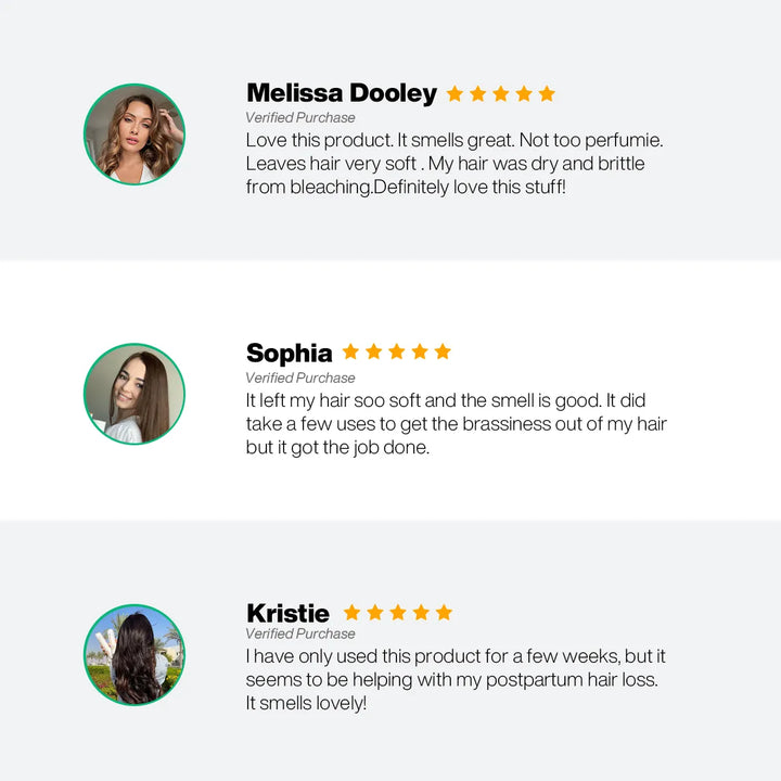Moisturizing Shampoo and Conditioner client reviews with star ratings and user testimonials