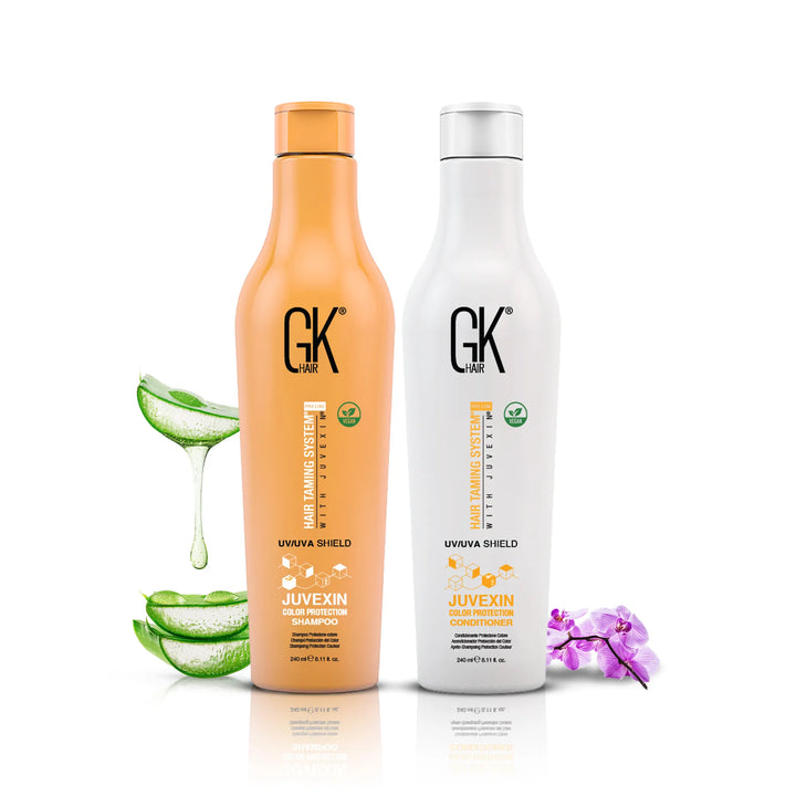 GK Hair UV/UVA Shield Juvexin Color Protection Shampoo and Conditioner, 240 ml 8.11 fl. oz. each, with aloe and an orchid
