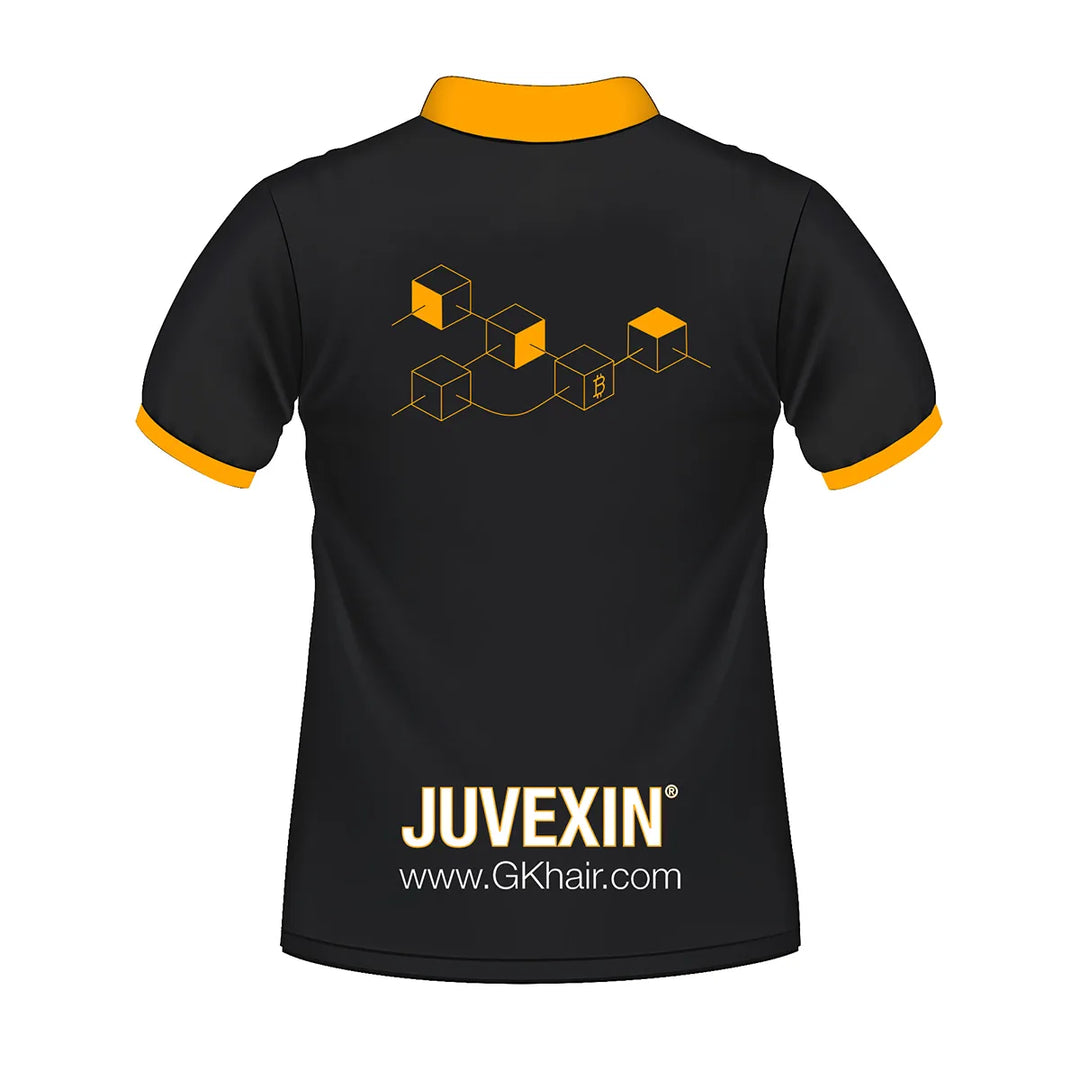 Backside of the GK Hair Juvexin Black Shirt