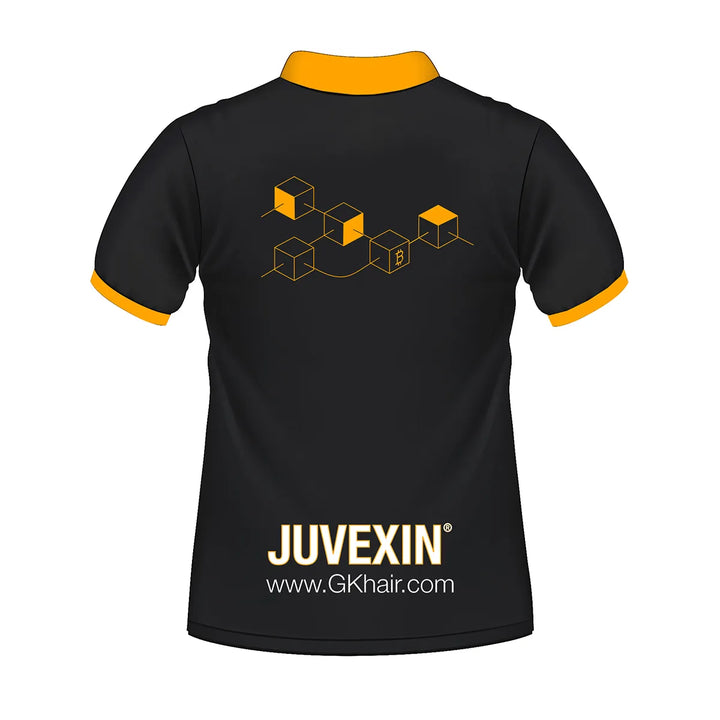 Backside of the GK Hair Juvexin Black Shirt