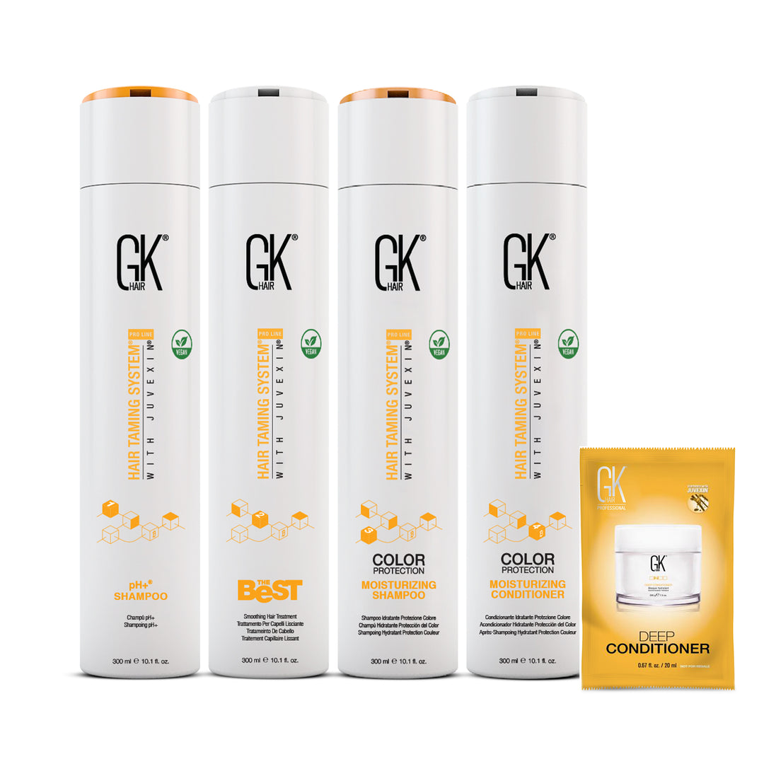 GK Hair 300 ml pH+ Shampoo, The Best, Color Protection Moisturizing Shampoo and Conditioner with a Deep Conditioner sachet