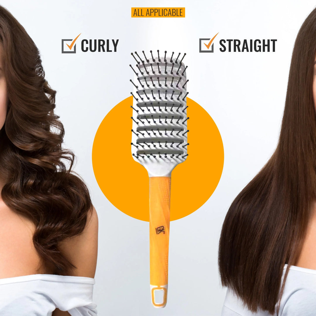 GK Hair Vent Brush 2.5 inch Pro between wavy and straight brunette models, ticked All Applicable for Curly and Straight