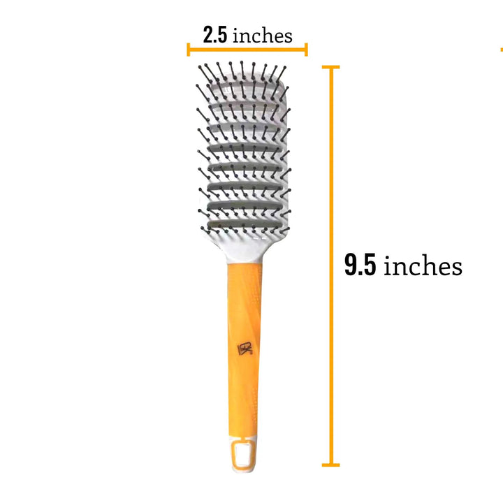 GK Hair Vent Brush 2.5 inch Pro with measurement arrows marking the head 2.5 inches wide and the brush 9.5 inches long
