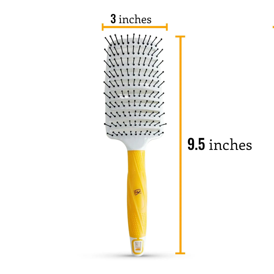GK Hair Vent Brush 3 inch Pro with measurement arrows marking the head 3 inches wide and the brush 9.5 inches long