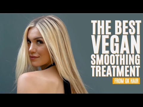 Video: step-by-step application of The Best Vegan Smoothing Treatment from GK Hair, blonde model with long sleek hair
